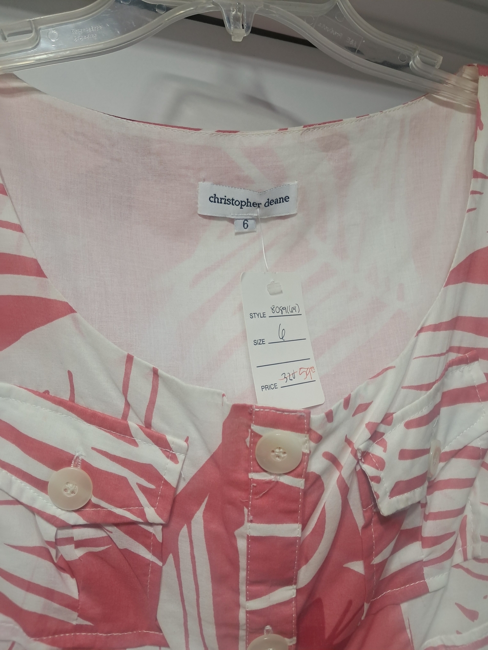 Vintage NWT Christopher Deane Pink and White Button Front Dress